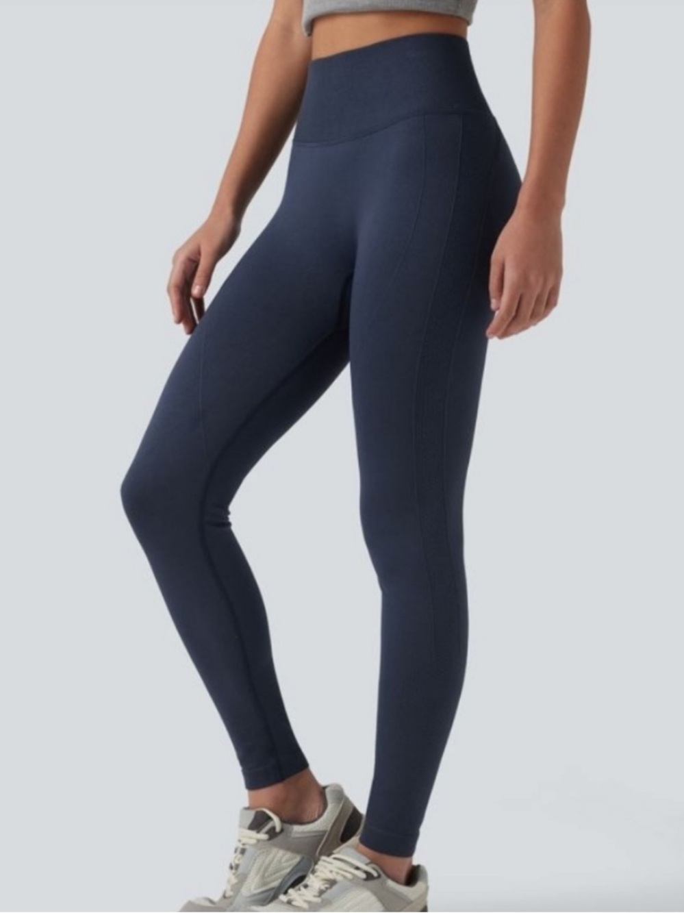 HALARA OneForm Seamless Flow Tummy Control Button Lifting Leggings Navy Sz L